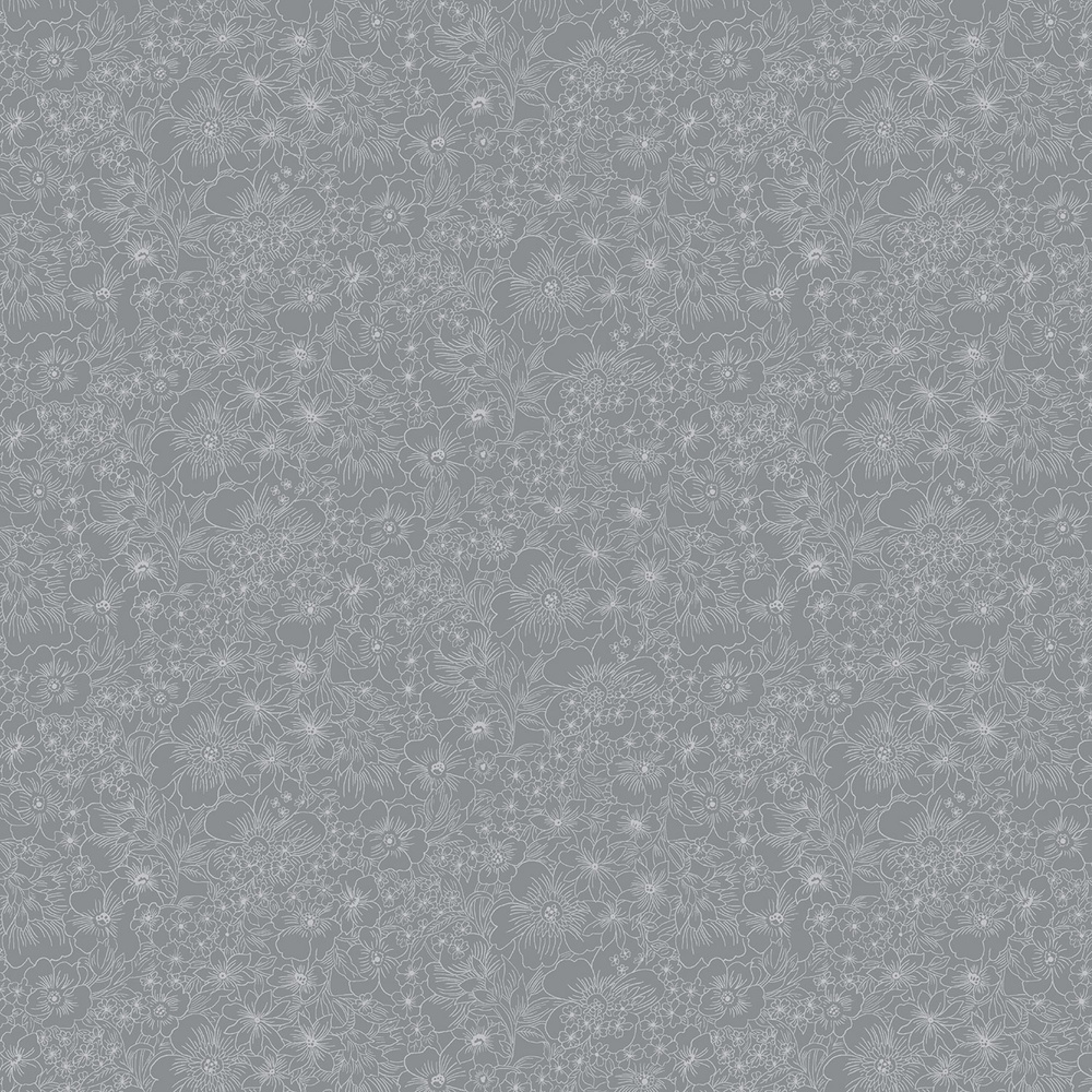 Monochrome Packed Petals Grey Quilting Cotton Fabric Yardage - Grey