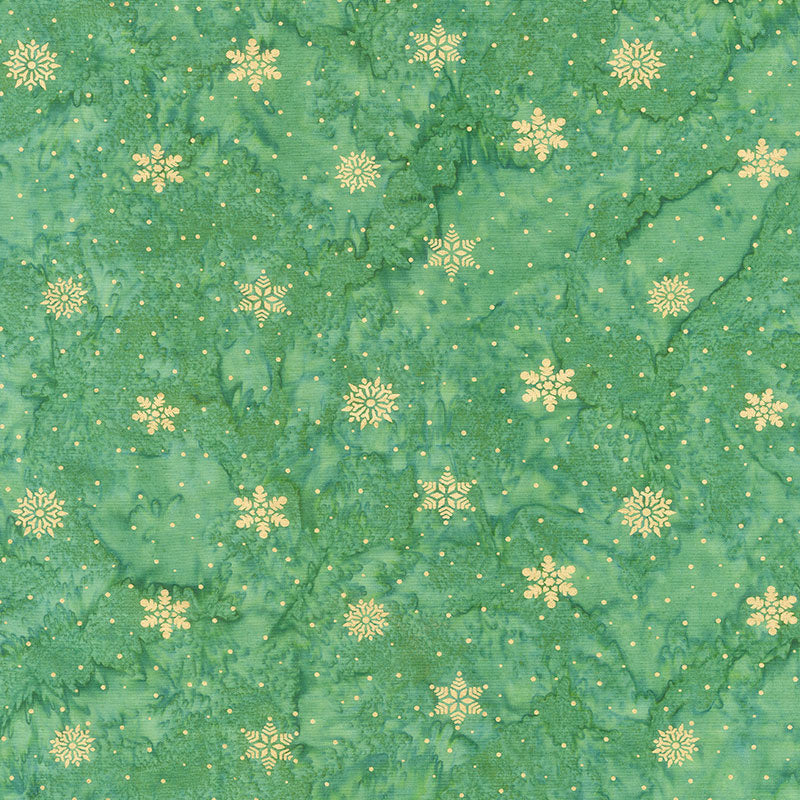 All Is Bright Batiks - Dot Snowflake Green Pineneedle Metallic