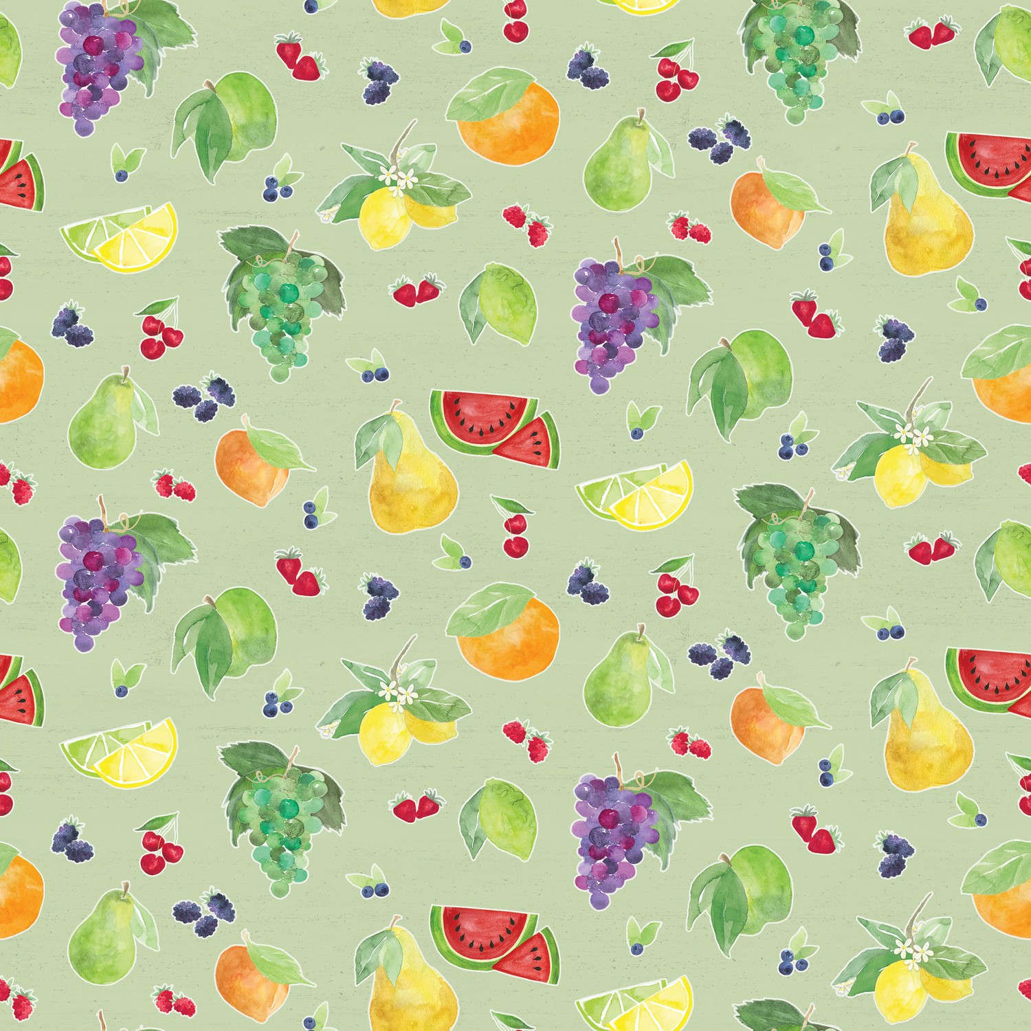 Monthly Placemats August Fruit Toss Green Quilting Cotton Fabric Yardage - Green