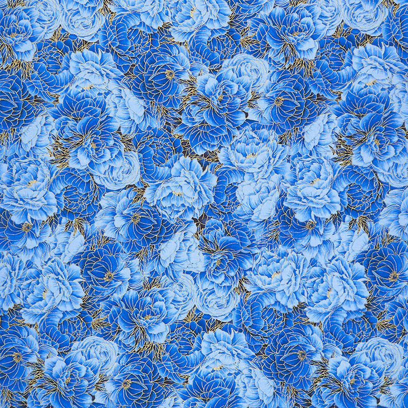 Royal Plume - Packed Blue Flowers Metallic