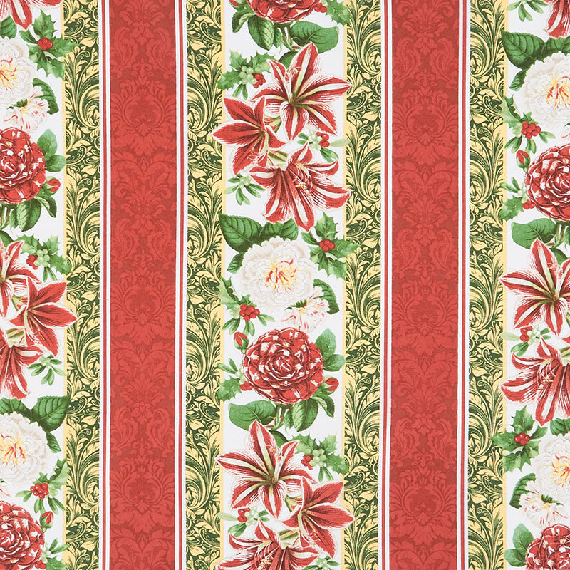 Merry Christmas - Floral Border Stripe Red Multi