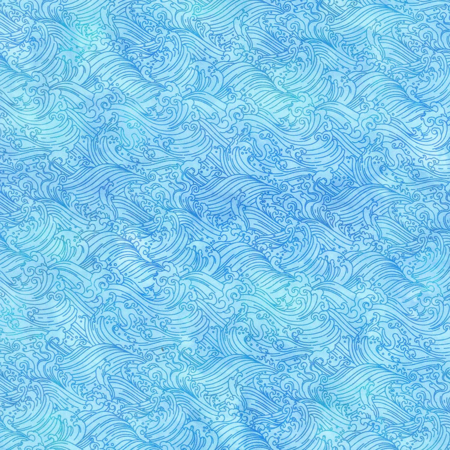 Oriental Gardens - Waves Blue Digitally Printed