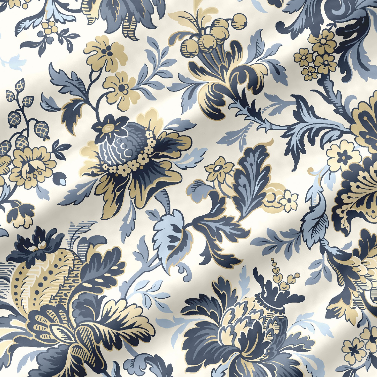 Backing Fabrics Faux Brocade Ivory/Blue 108 in Wide Backing Fabric Yardage - Ivory/Blue