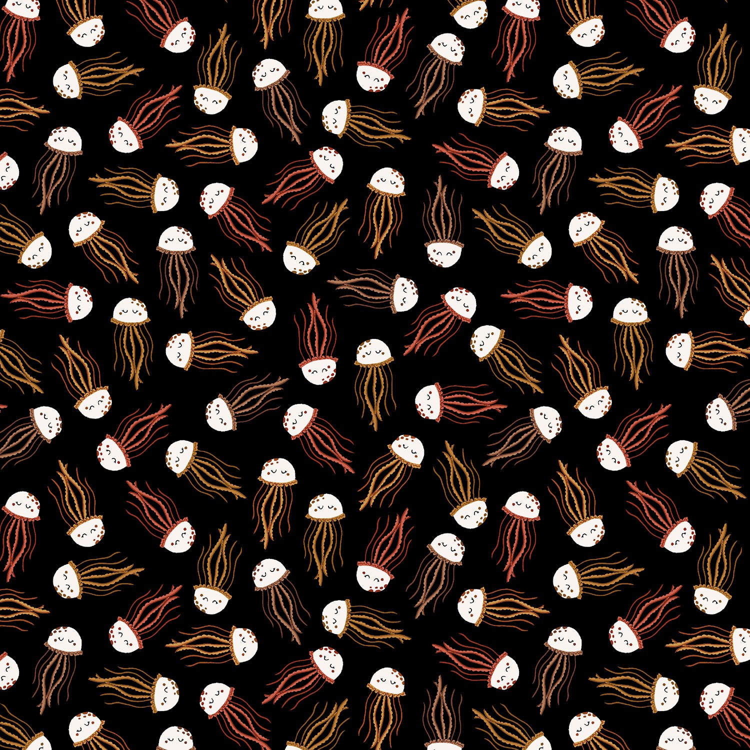 Water Babies Jelly Fish Allover Black Quilting Cotton Fabric Yardage - Black