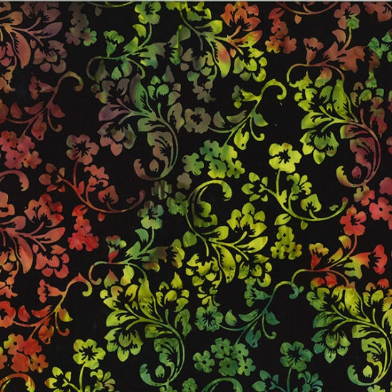 Sew the Rainbow Batik - Deco Floral in Sunset Black/Multi