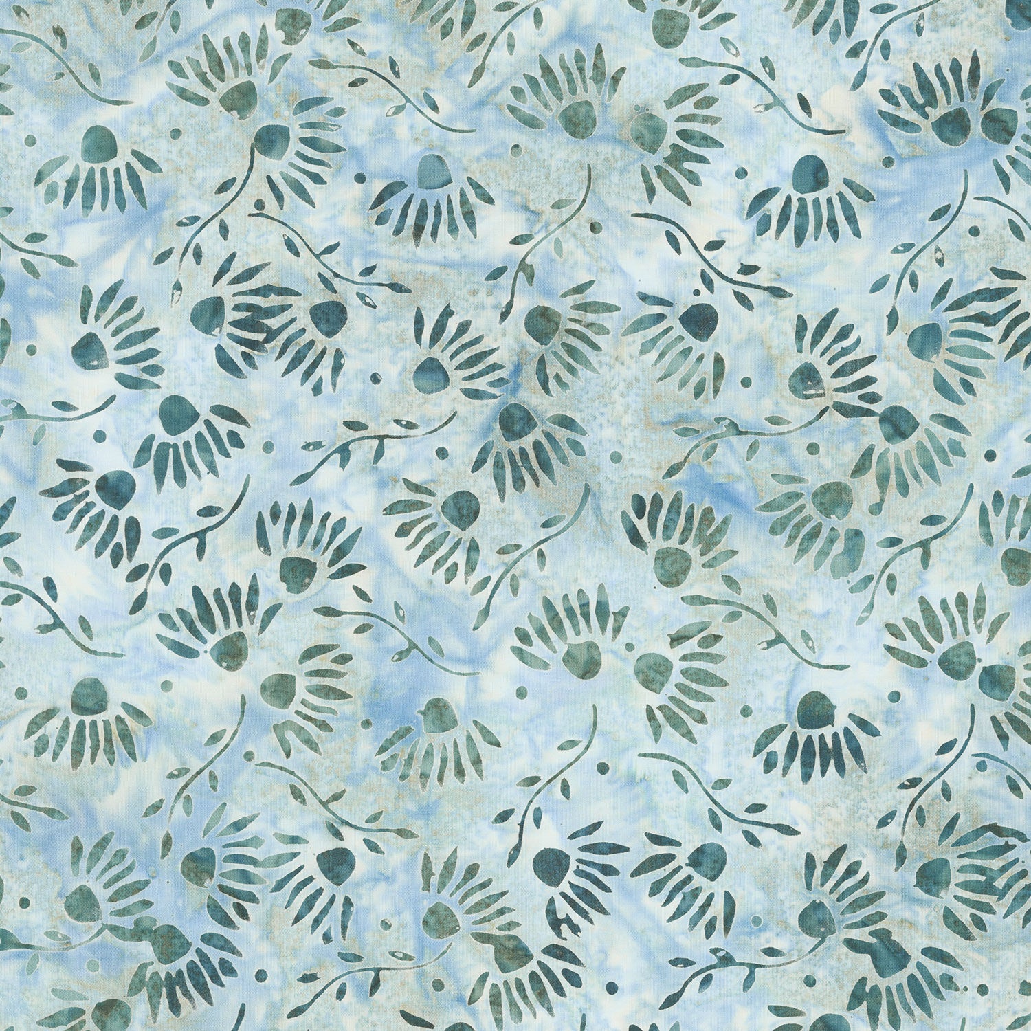 Misty Mornings Batiks - Flower Heads Green Sprout