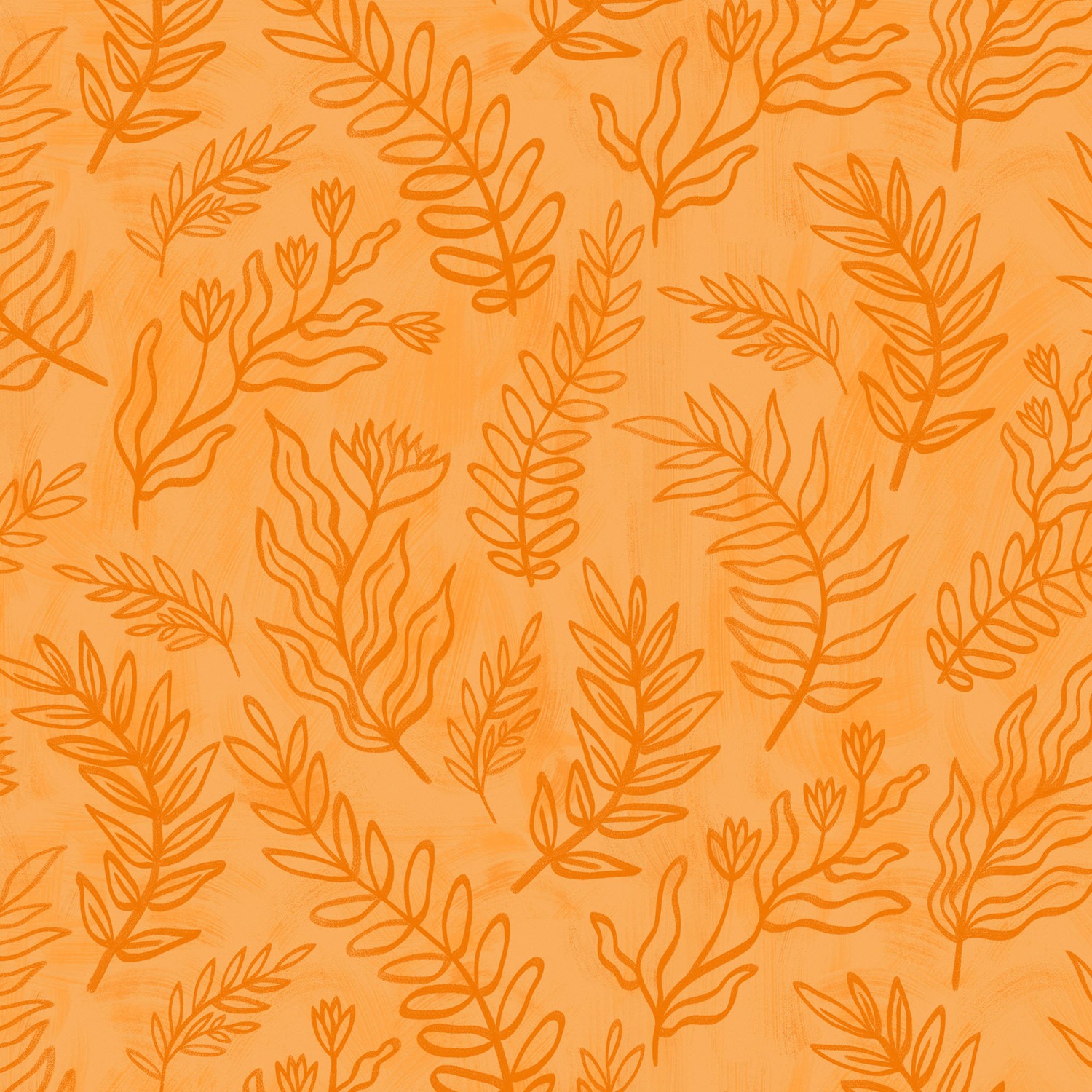 Cyprus Linear Sprigs Orange Quilting Cotton Fabric Yardage - Orange