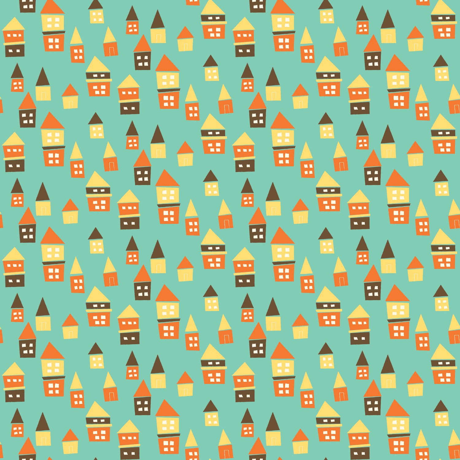 Bumble and Bear Houses Sea Glass Quilting Cotton Fabric Yardage - Sea Glass