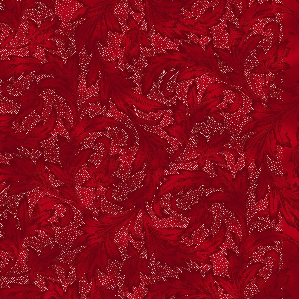 Christmas Favorites - Acanthus Leaf Scroll Metallic - Crimson/Silver
