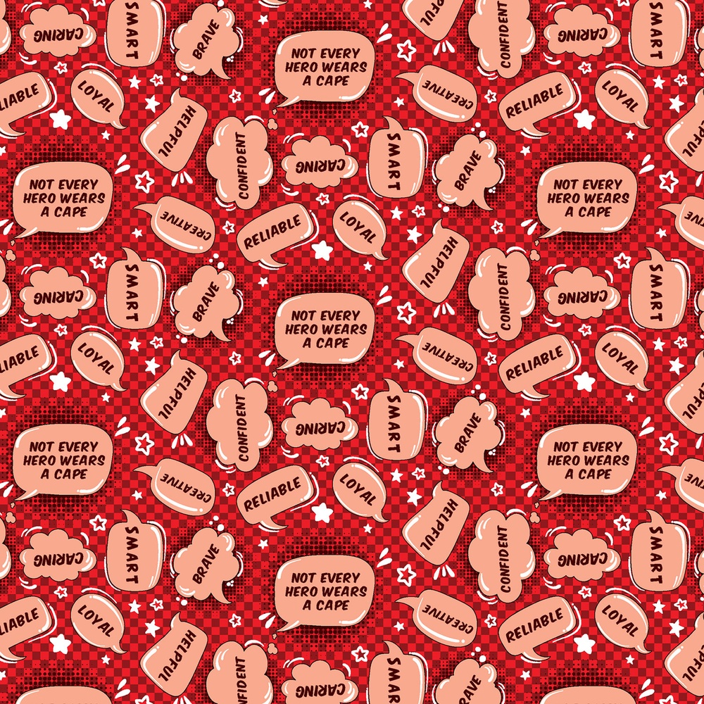 Gnome Town Heroes Speech Bubble Red Quilting Cotton Fabric Yardage - Red
