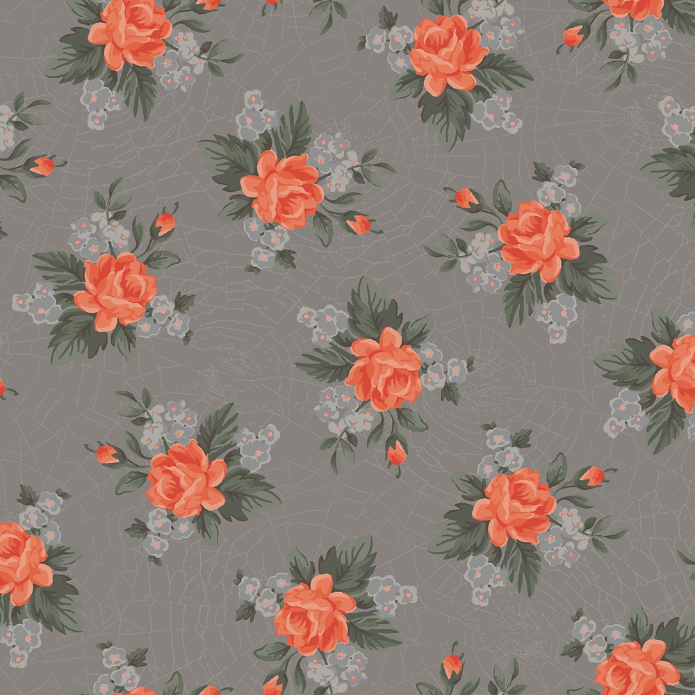 Web of Roses - Tossed Rose - Grey