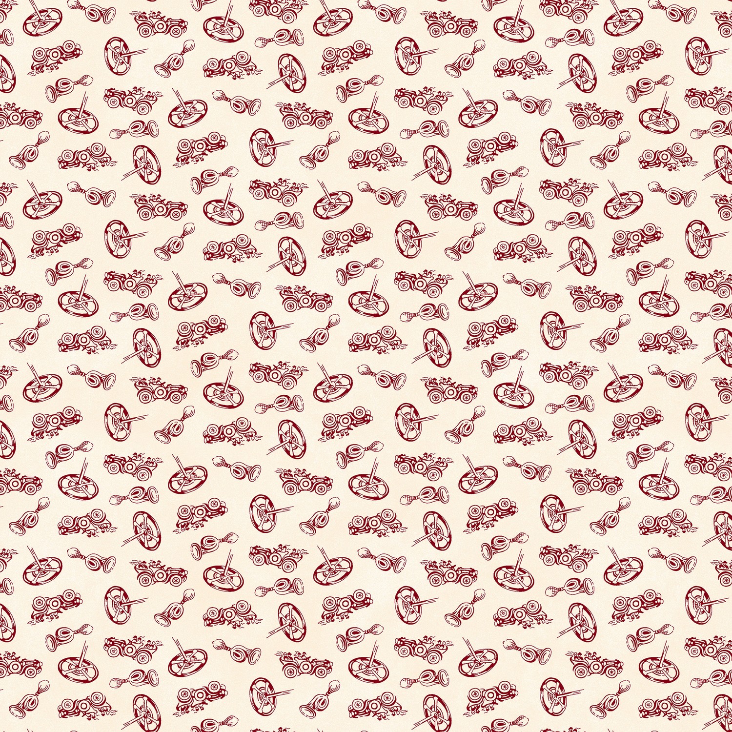 Memories in Redwork Car Novelty Pale Cream Quilting Cotton Fabric Yardage - Pale Cream