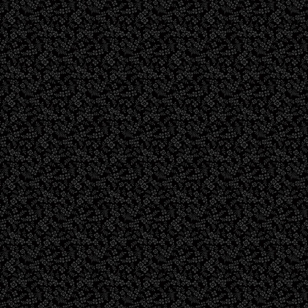 Monochrome Teacup Blossom Black on Black Quilting Cotton Fabric Yardage - Black on Black