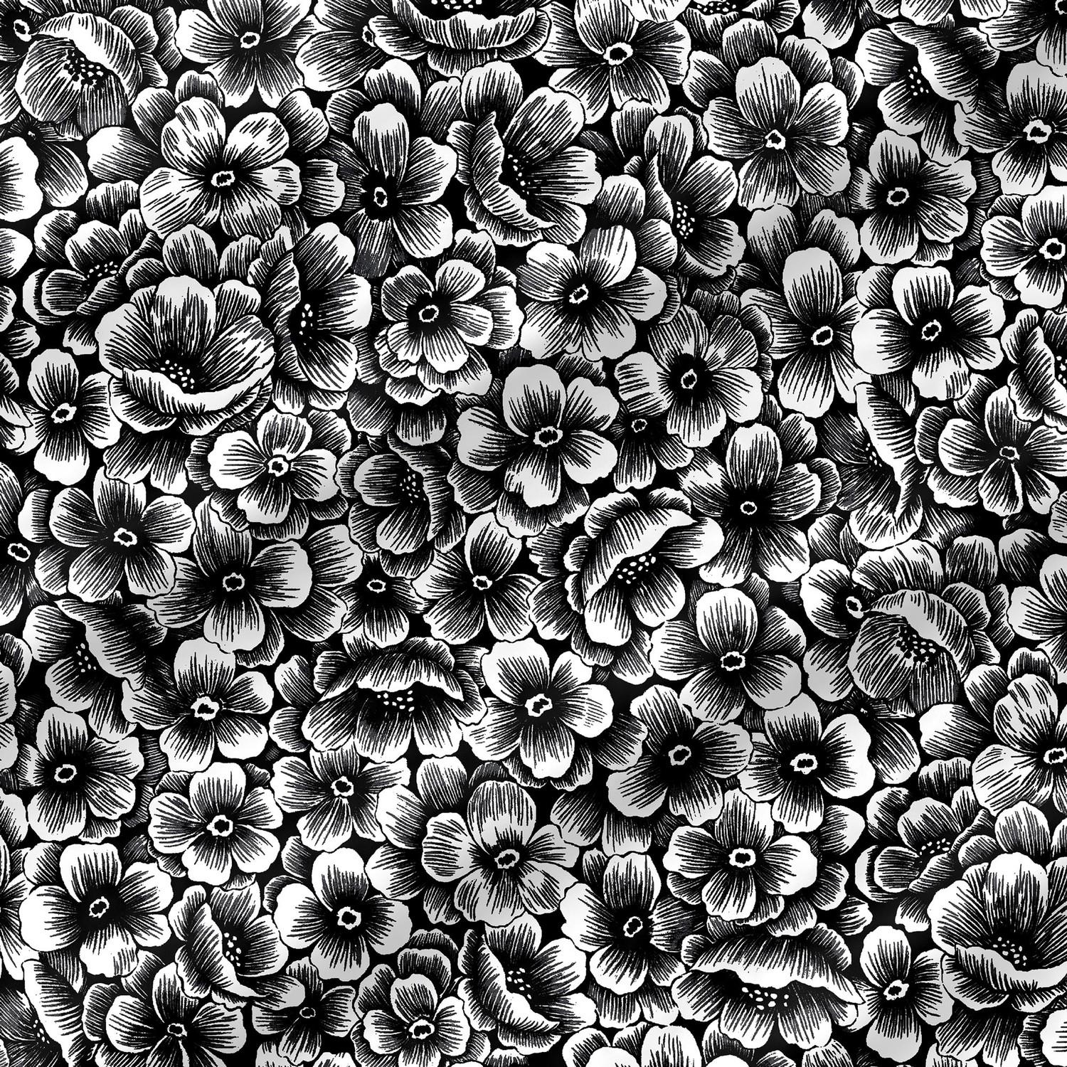 Backing Fabrics Floral Sketch Black and White 108 in Wide Backing Fabric Yardage - Black and White