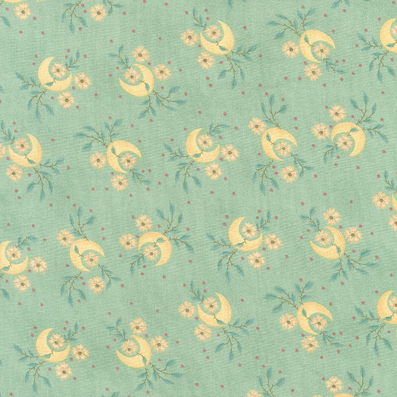 Parlor Pretties - Quarter Moon with Floral Vine Aqua 108" Wide Backing