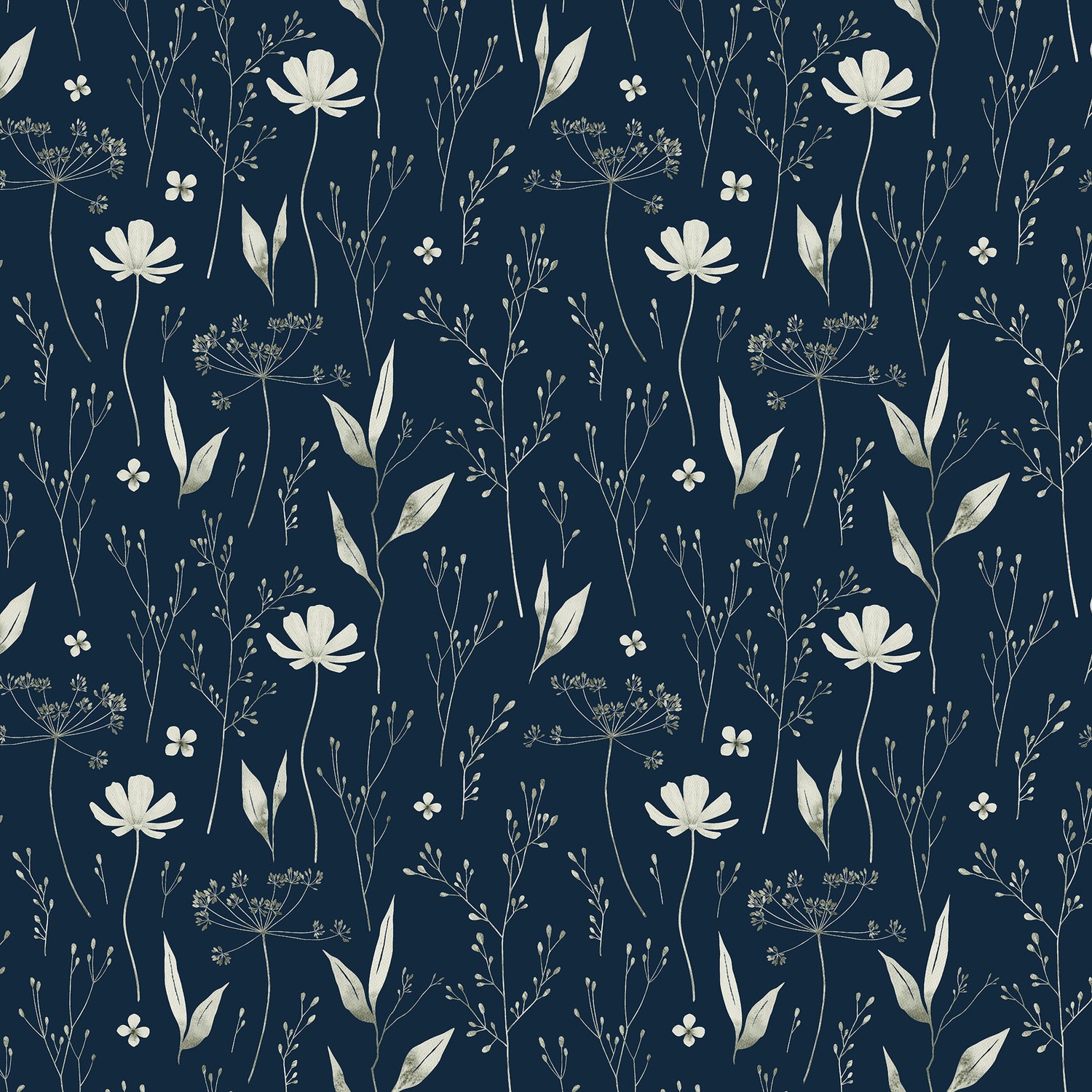 Swallowtail Grove Dried Flowers Indigo Quilting Cotton  Fabric Yardage - Indigo
