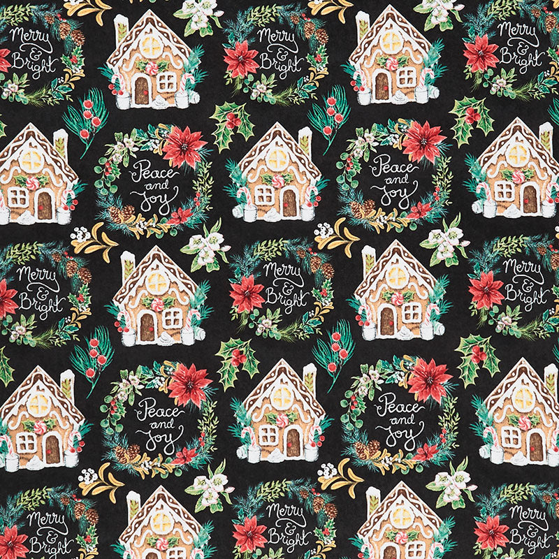Mistletoe Magic - Gingerbread Houses and Christmas Wreaths Black