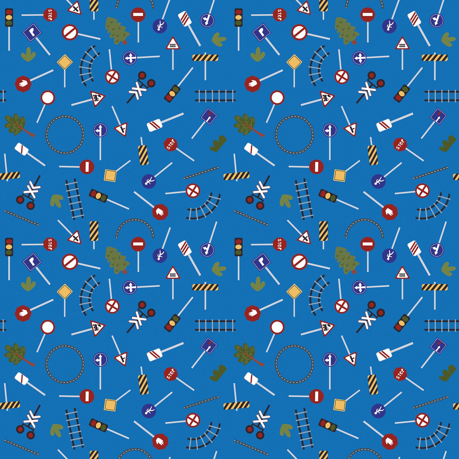 It Takes a Village Traffic Signs Blue Quilting Cotton Fabric Yardage - Blue