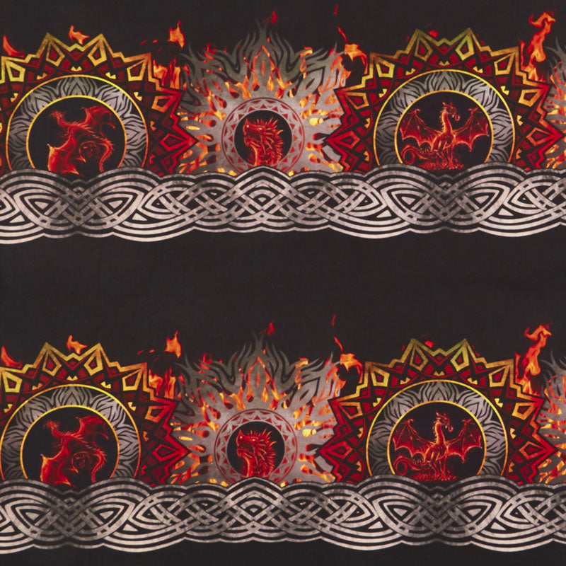 Dragons - Flame Border Red Black Digitally Printed