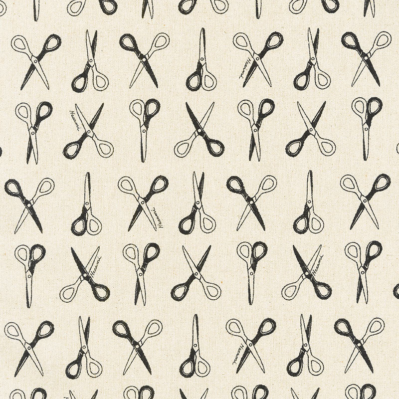 Cotton Flax Prints - Scissors Natural Black