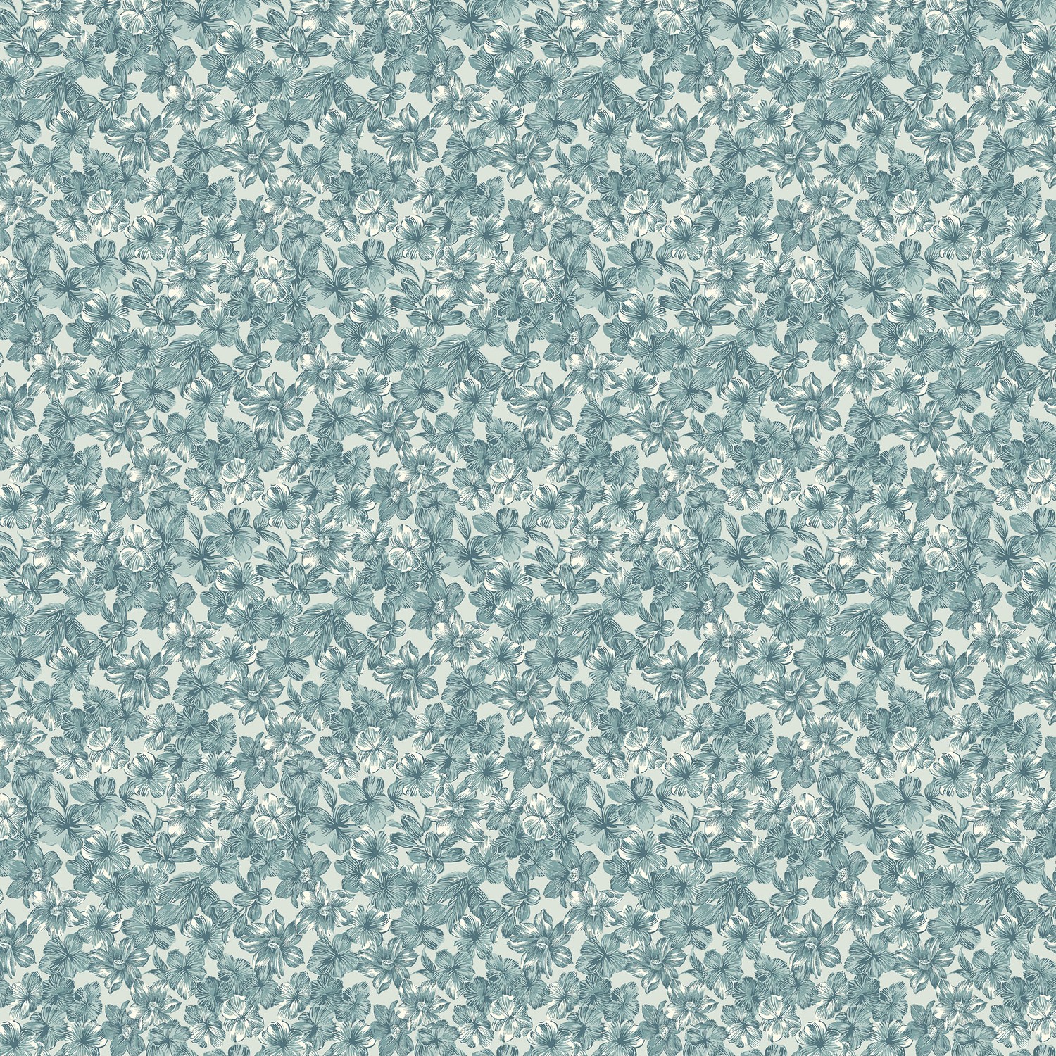 Witley Court Blythe Floral Lt Dusty Aqua Quilting Cotton  Fabric Yardage - Lt Dusty Aqua