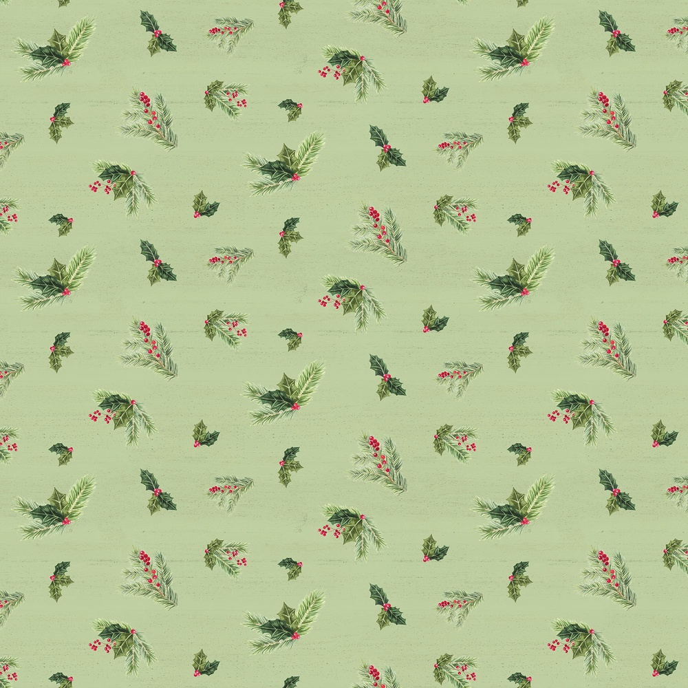 Monthly Placemats December Holly Green Quilting Cotton Fabric Yardage - Green