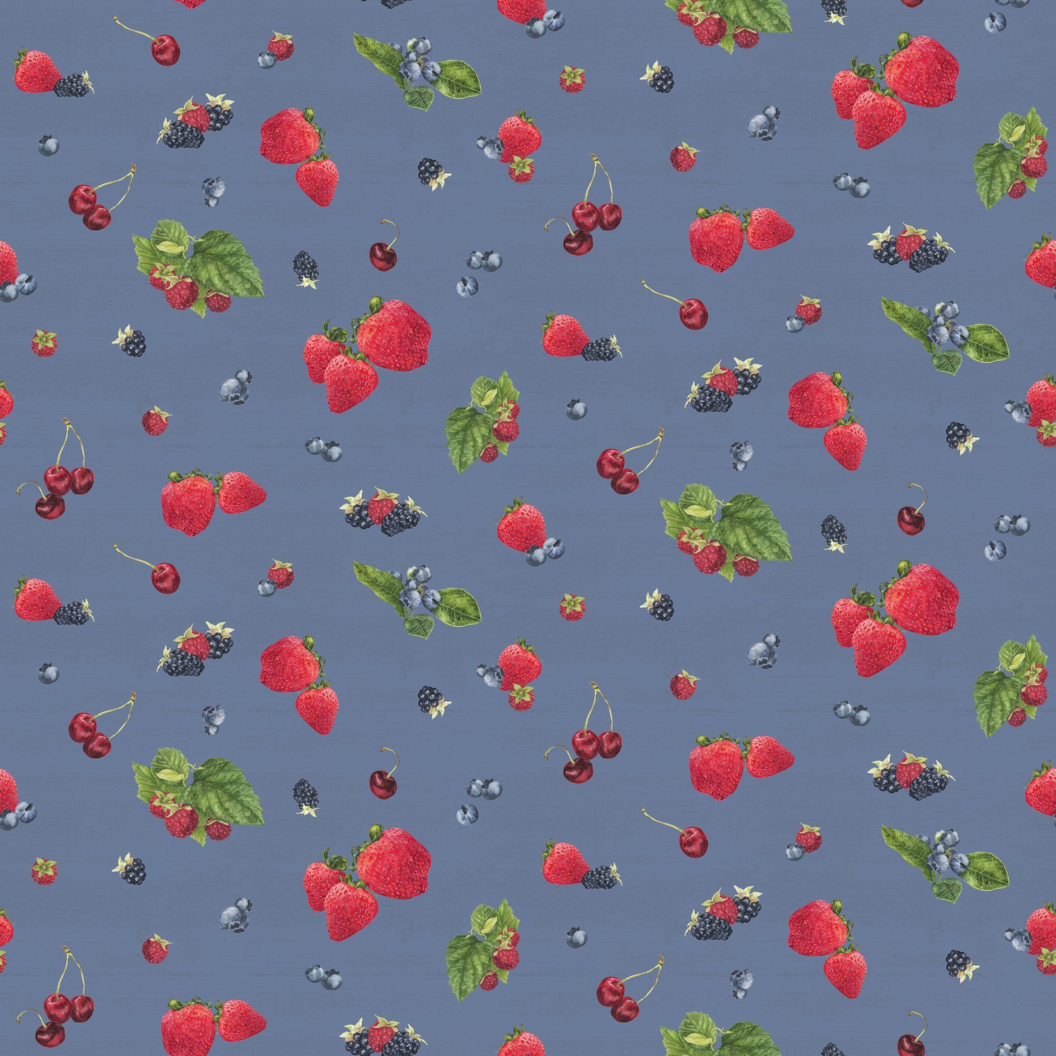 Monthly Placemats June Berry Toss Denim Quilting Cotton Fabric Yardage - Denim