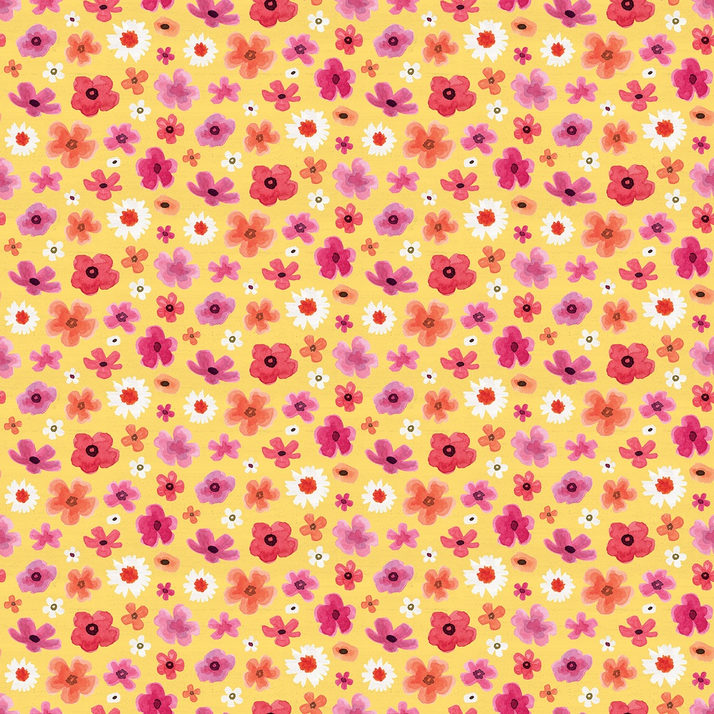 Monthly Placemats February Flower Toss Yellow Quilting Cotton Fabric Yardage - Yellow