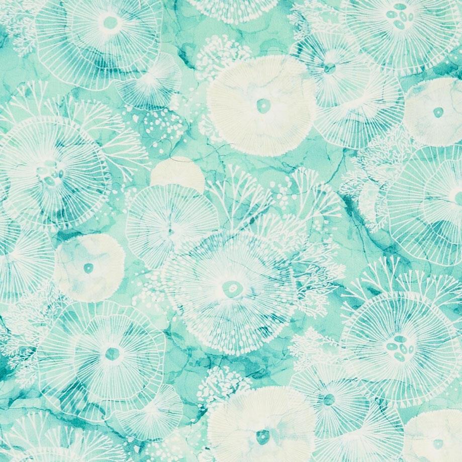 Deep Blue - Sea Flowers Light Teal Multi