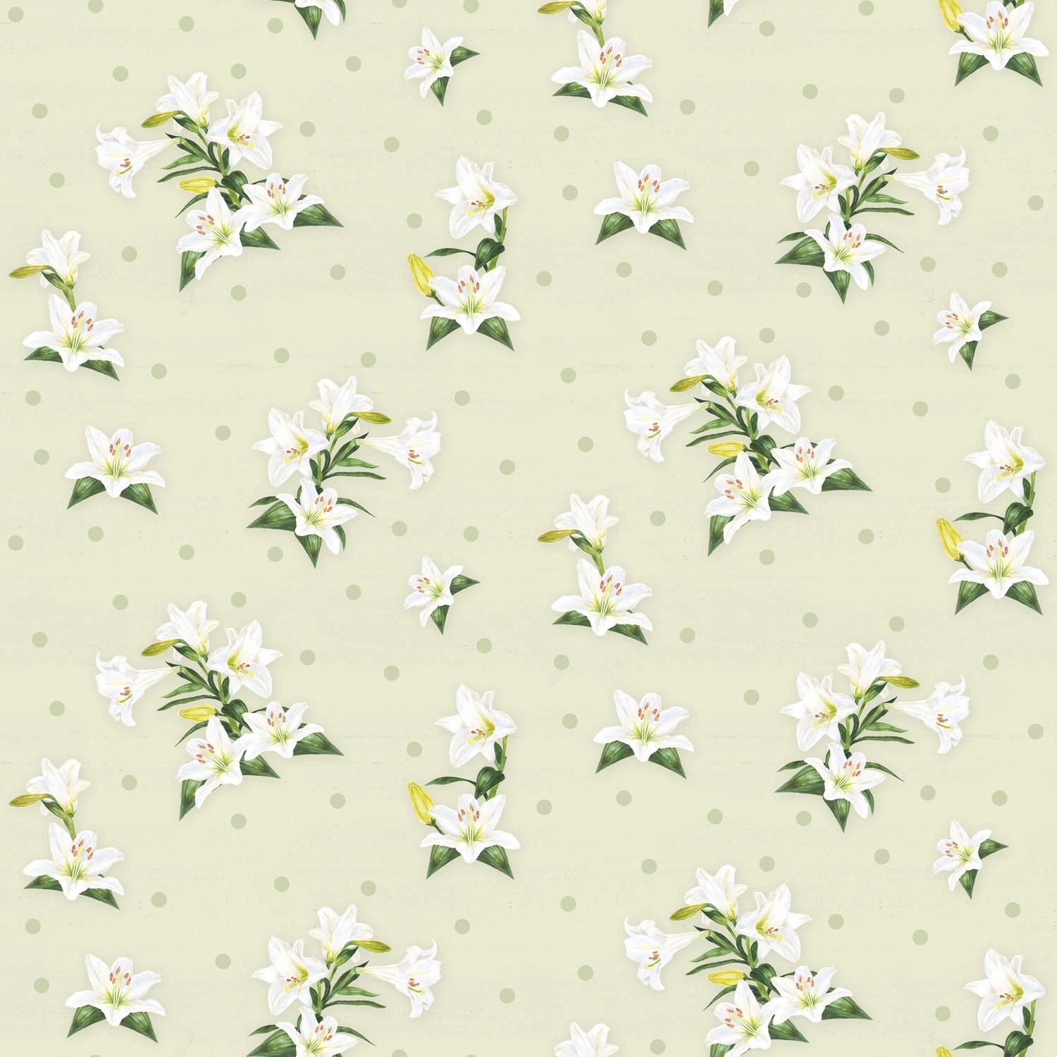 Monthly Placemats April Lily Toss Pearl Quilting Cotton Fabric Yardage - Pearl