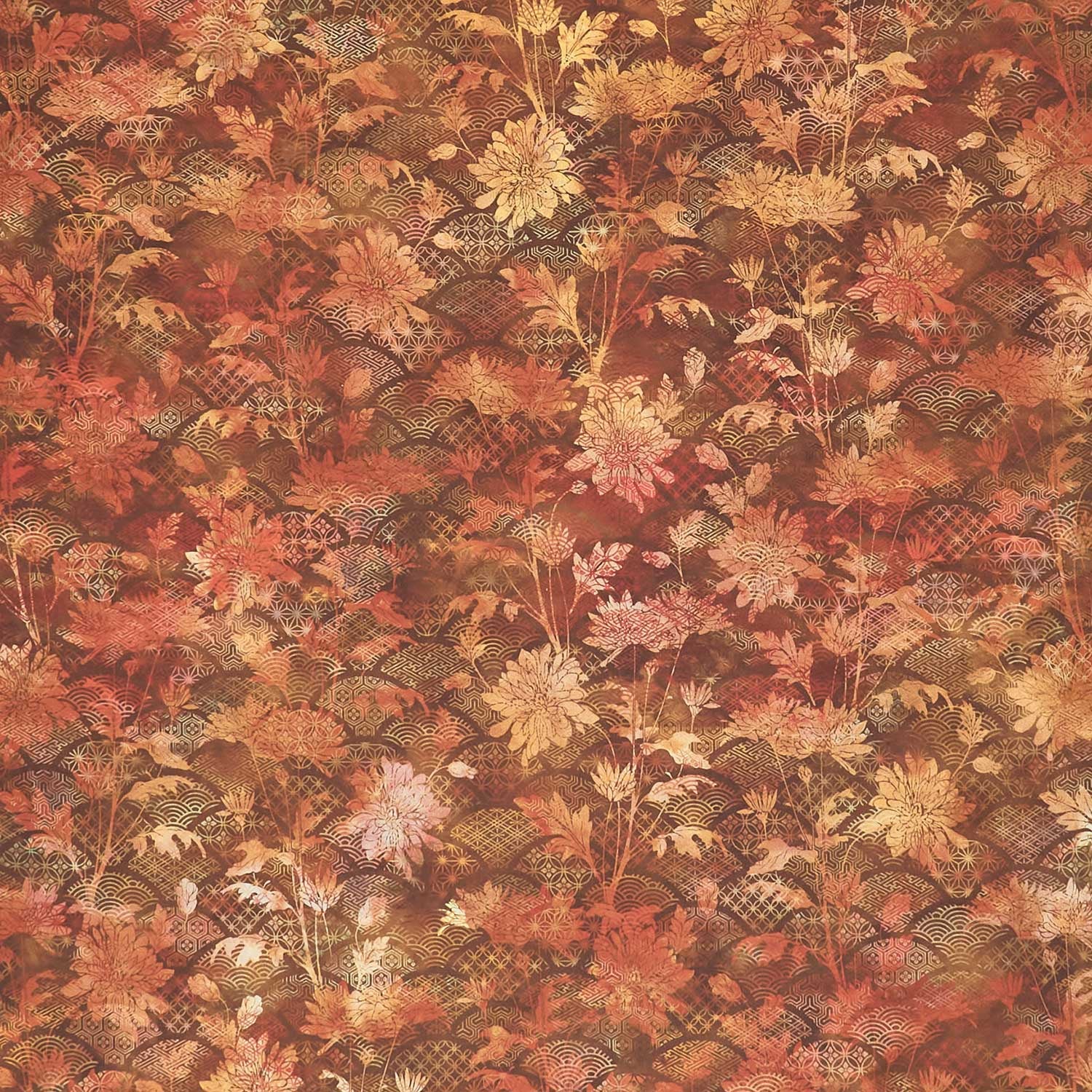 Oriental Gardens - Fan Floral Rust Digitally Printed