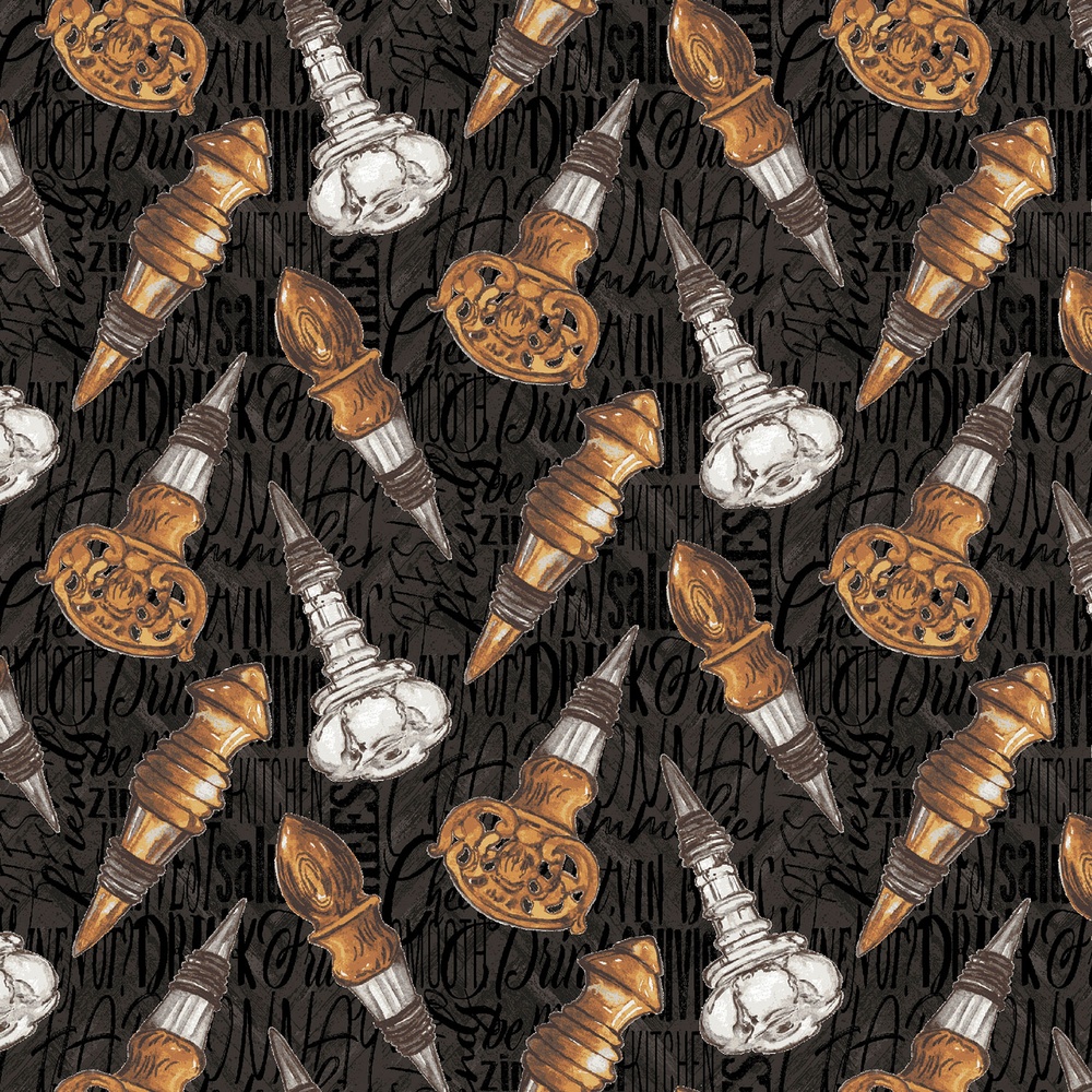 After Five Bottle Toppers Black Quilting Cotton Fabric Yardage - Black