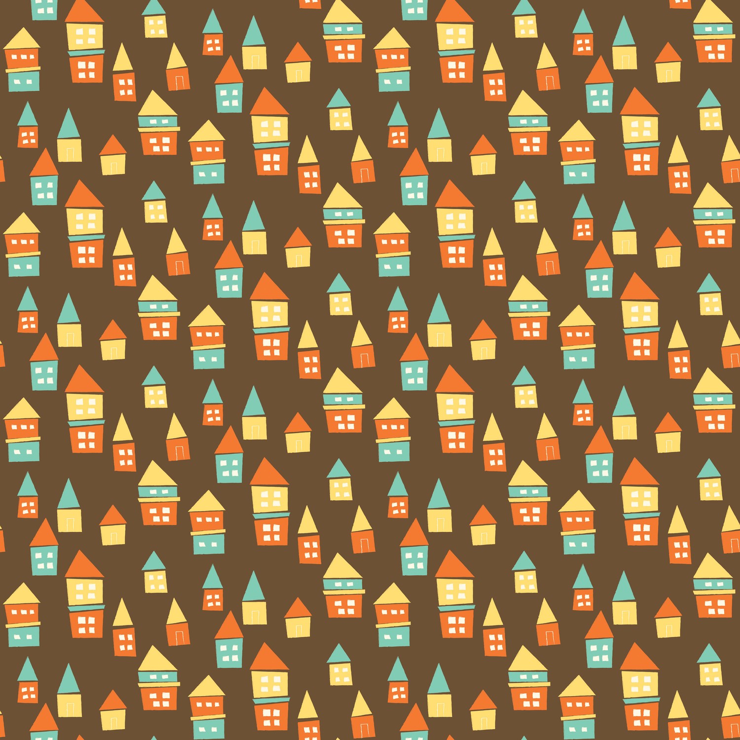 Bumble and Bear Houses Brown Quilting Cotton Fabric Yardage - Brown
