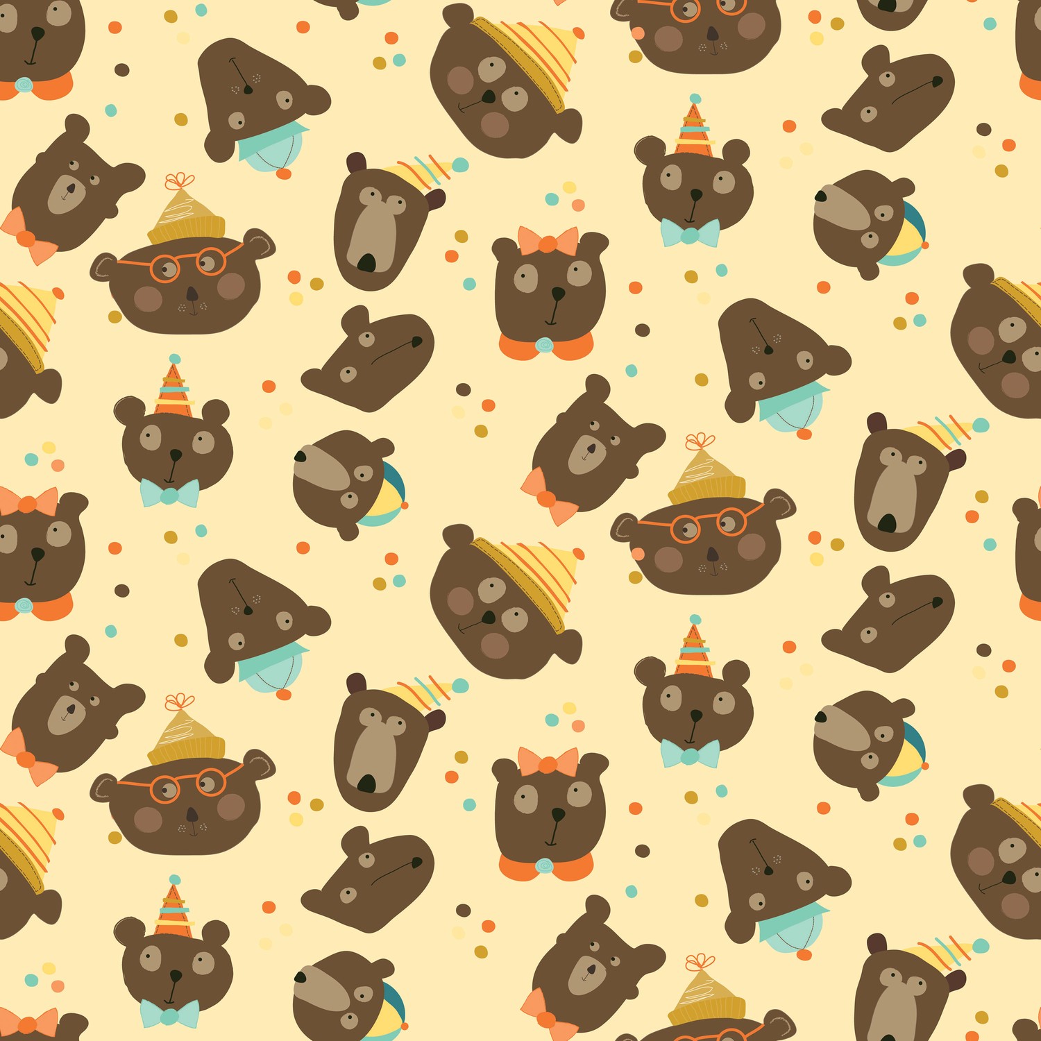Bumble and Bear Heads Sunshine Quilting Cotton Fabric Yardage - Sunshine