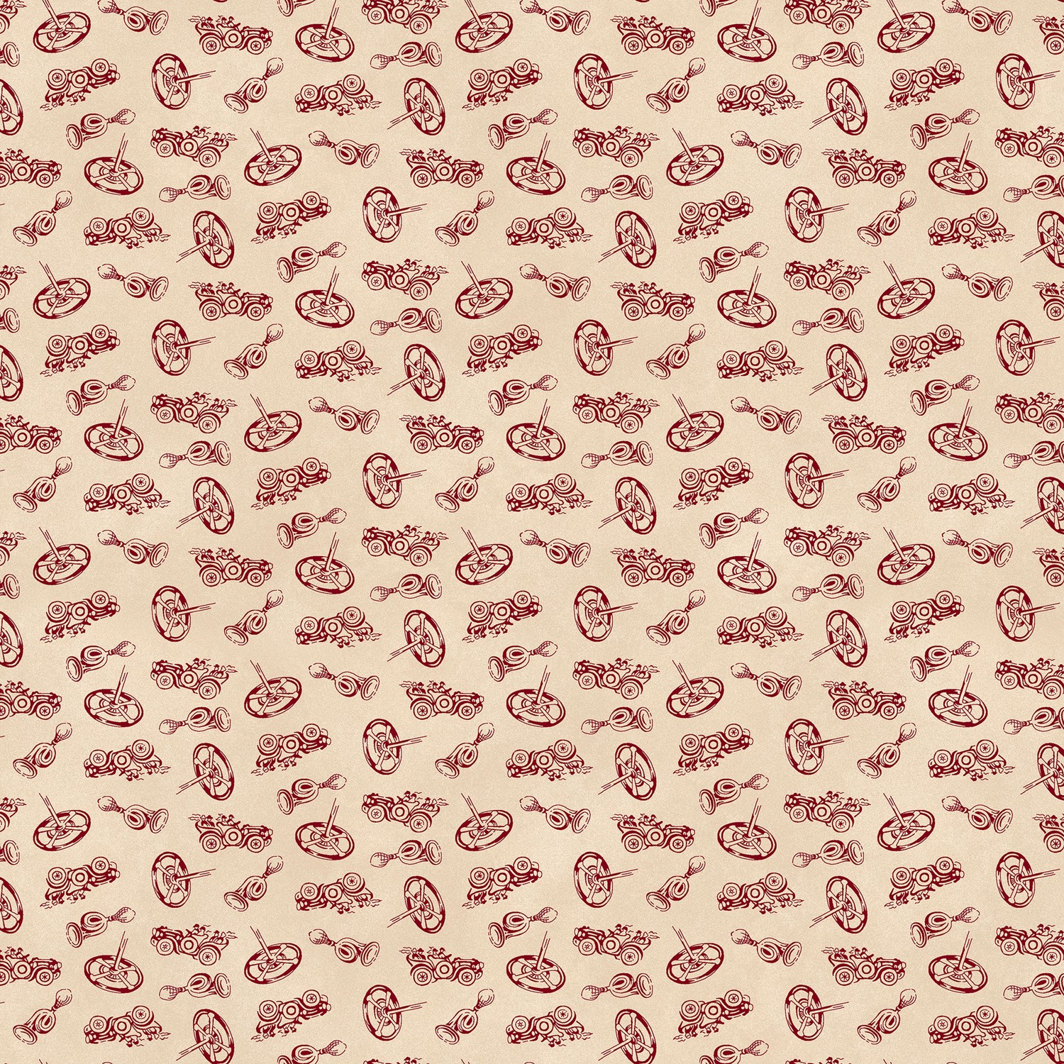 Memories in Redwork Car Novelty Sand Quilting Cotton Fabric Yardage - Sand