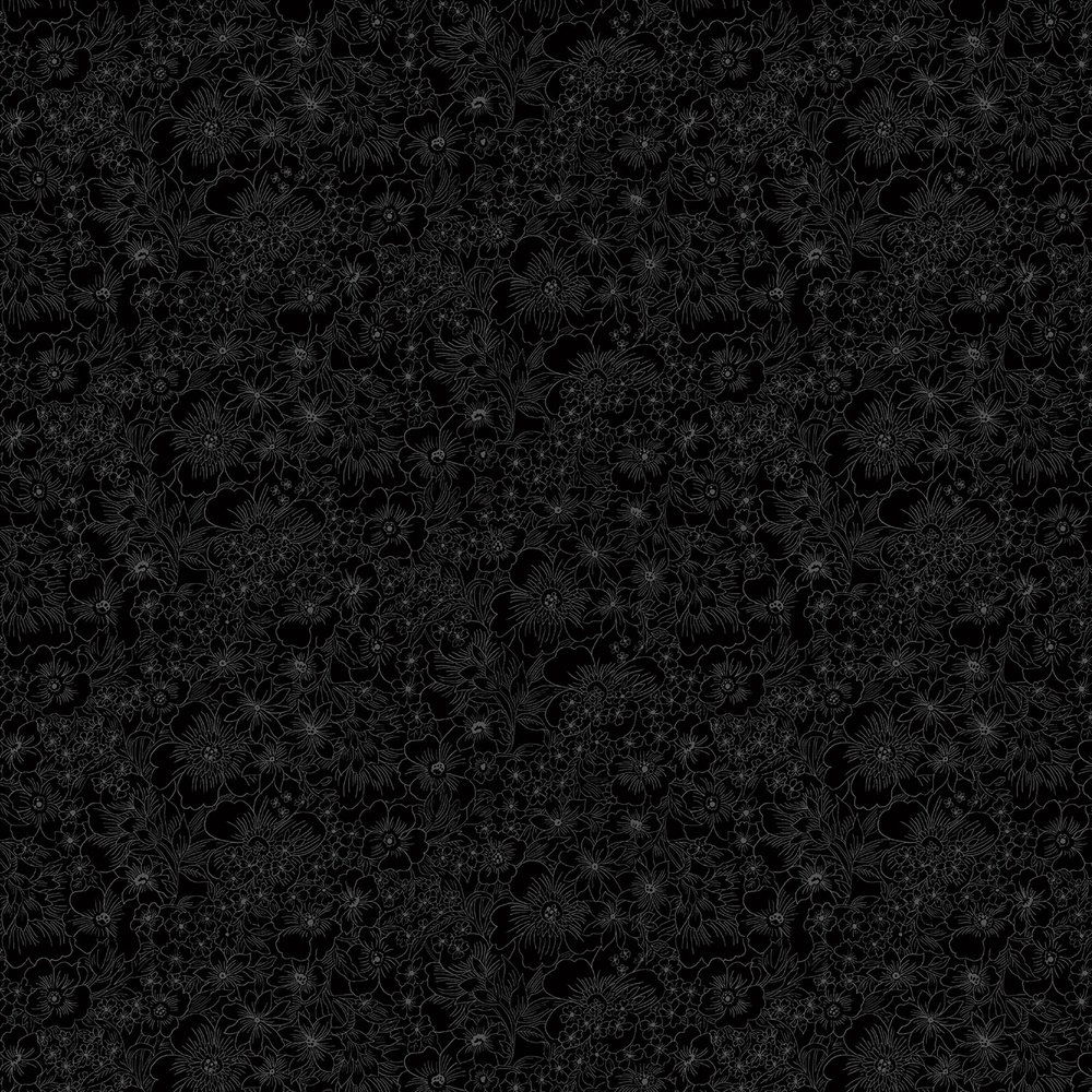 Monochrome Packed Petals Black on Black Quilting Cotton Fabric Yardage - Black on Black