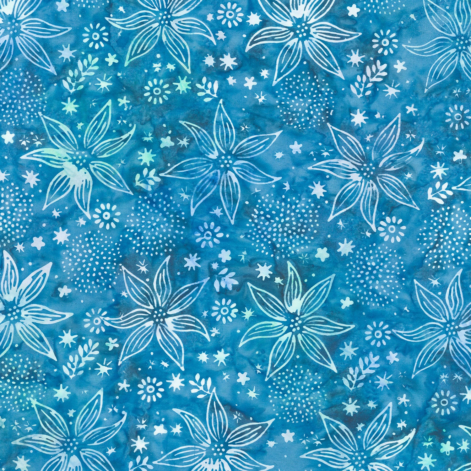 Shadow Blooms Batiks - Large Floral Mix Blue Azure